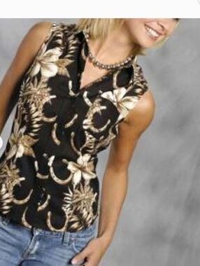 VINTAGE SINGLE STITCH Y2K ROPER HORSESHOE HAWAIIAN FLORAL BUTTOM DOWN SHIRT